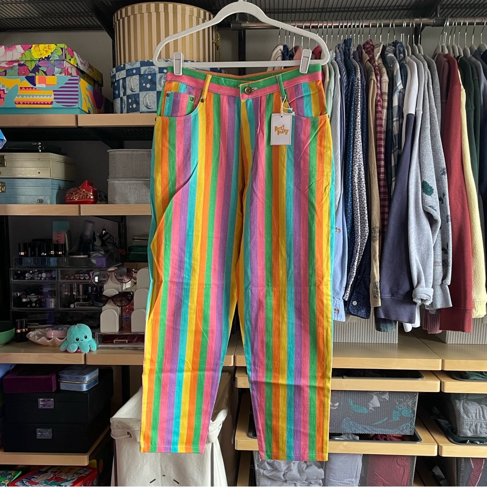 Betty Berry high waisted rainbow stripe jeans, size 29